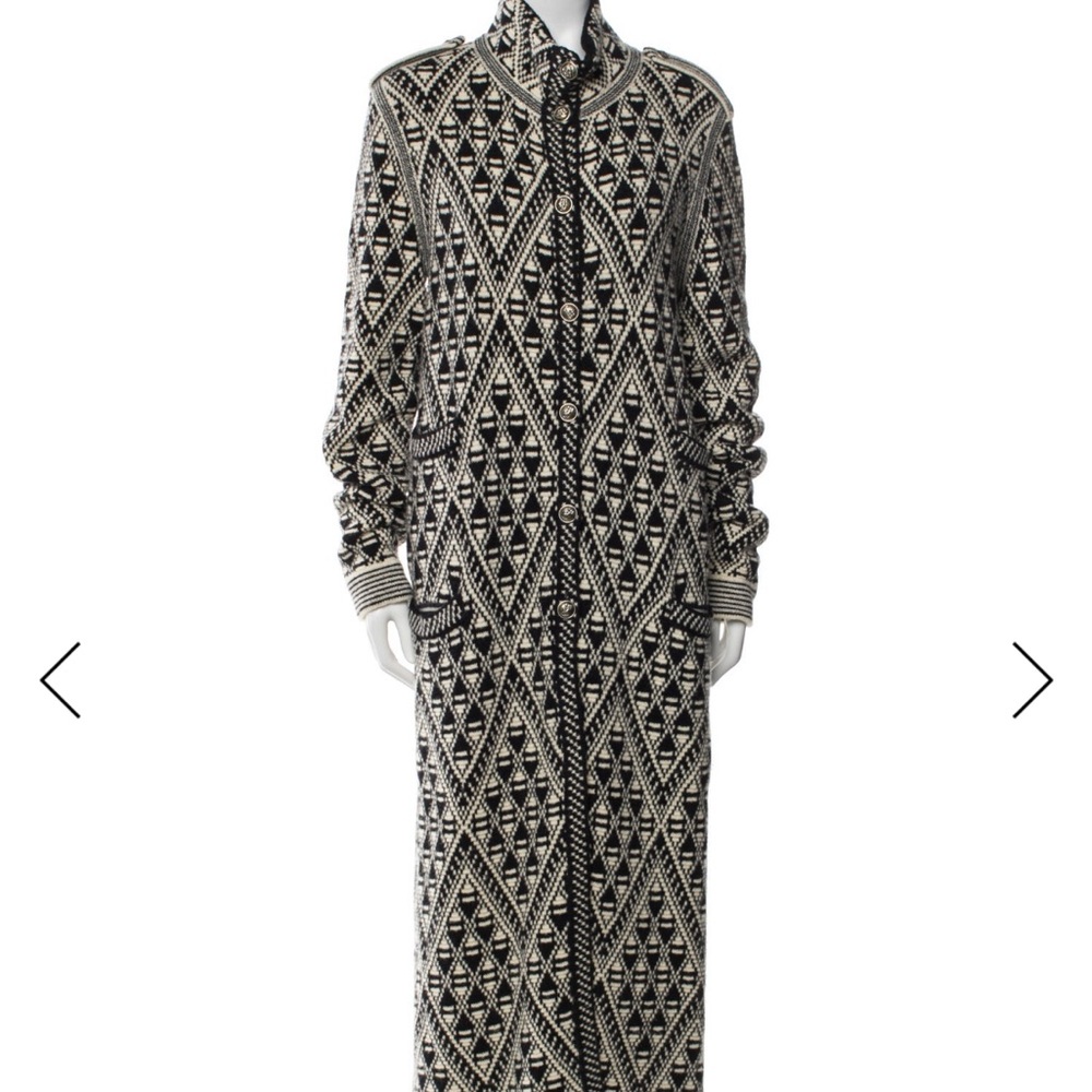 CHANEL Black and White Geometric Long Coat